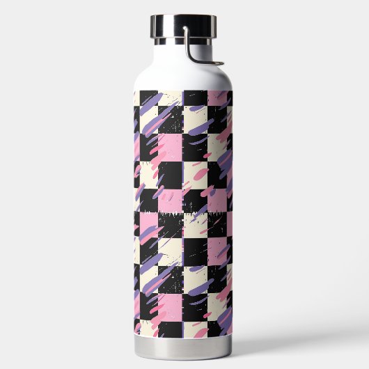 Roze & Paarse Retro Geruite Fles of Bekertje (Links)