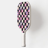 Roze & Paarse Retro Geruite Pickleball Paddle (Links)