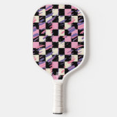 Roze & Paarse Retro Geruite Pickleball Paddle (Achterkant)