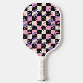 Roze & Paarse Retro Geruite Pickleball Paddle