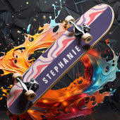 Roze Paarse Retro Moderne Abstracte Marmer Draaiin Persoonlijk Skateboard