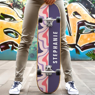 Roze Paarse Retro Moderne Abstracte Marmer Werveli Persoonlijk Skateboard