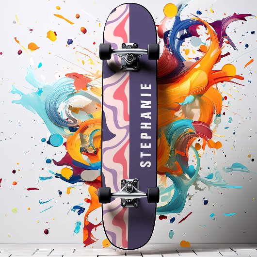 Roze Paarse Retro Moderne Abstracte Marmeren Swirl Persoonlijk Skateboard