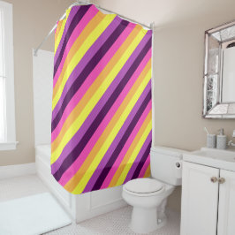 Roze Paarse Retro Strepen Douchegordijn