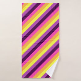 Roze Paarse Retro Stripes badhanddoek