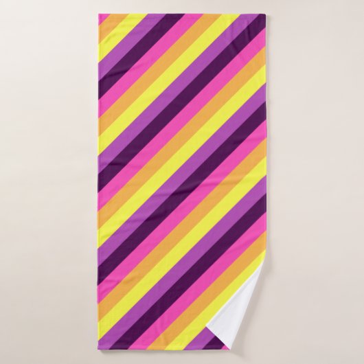 Roze Paarse Retro Stripes badhanddoek (Badhanddoek)