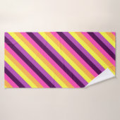 Roze Paarse Retro Stripes badhanddoek (Badhanddoek)