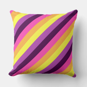 Roze Paarse Retro Stripes Groot Sierkussen