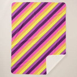 Roze Paarse Retro Stripes Grote Sherpa Deken