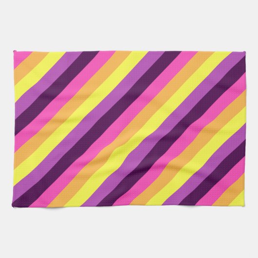 Roze Paarse Retro Stripes Keukenhanddoek (Horizontaal)