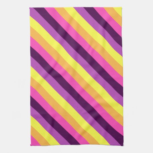 Roze Paarse Retro Stripes Keukenhanddoek (Verticaal)