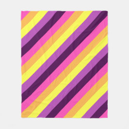Roze Paarse Retro Stripes Medium Fleece Deken