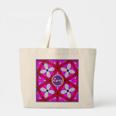 Roze, Paarse & Rode Bloemen Geometrisch Ontwerp Grote Tote Bag (Achterkant)