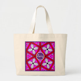 Roze, Paarse & Rode Bloemen Geometrisch Ontwerp Grote Tote Bag