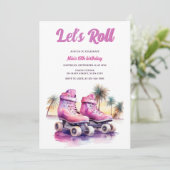 Roze Paarse Roller Schaats Tropisch Verjaardagsfee Kaart (Staand voorkant)