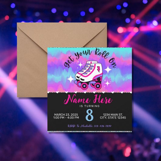 Roze Paarse Roller Schaats Verjaardag Kaart