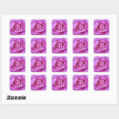 Roze paarse roos bloem foto monogram script chic vierkante sticker (Vel)
