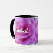 Roze paarse roos bloemclose-up foto douanenaam mok (Voorkant links)