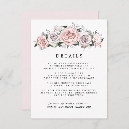 Roze Paarse Roos Bloemen bruiloft Gast Details Informatiekaartje (Voorkant / Achterkant)