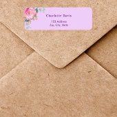 Roze paarse roos bloemige groene retouradres  etiket