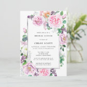 Roze Paarse Roos Floral Bridal Lunch Kaart (Staand voorkant)