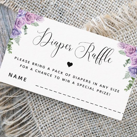 Roze Paarse Rozen Floral Baby shower Diaper Raffle Informatiekaartje