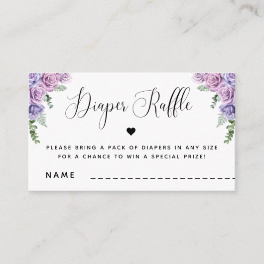 Roze Paarse Rozen Floral Baby shower Diaper Raffle Informatiekaartje (Voorkant)