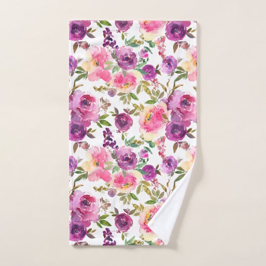 Roze Paarse Rozen Floral Girly Trendy Bad Handdoek (Handdoek)