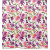 Roze Paarse Rozen Floral Girly Trendy Douchegordijn (Voorkant)