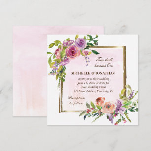 Roze Paarse Rozen Gold Lijst Christelijk huwelijk Kaart