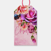 Roze Paarse Rozen Kerst Cadeaulabel (Voorkant)