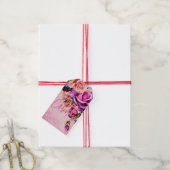 Roze Paarse Rozen Kerst Cadeaulabel (Met Touw)