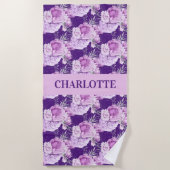 Roze paarse rozen naam strandlaken (Voorkant)