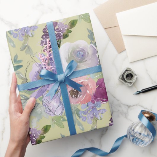 Roze Paarse Rozen Tuin Cadeaupapier (Geschenken)