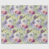 Roze Paarse Rozen Tuin Cadeaupapier (Vlak)