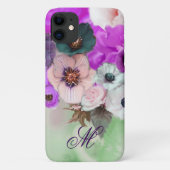 ROZE PAARSE ROZEN, WITTE ANEMONEBLOEMEN MONOGRAM Case-Mate iPhone CASE (Achterkant)