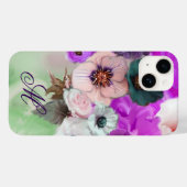 ROZE PAARSE ROZEN, WITTE ANEMONEBLOEMEN MONOGRAM Case-Mate iPhone CASE (Achterkant (horizontaal))