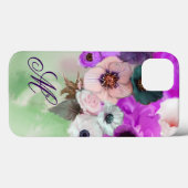 ROZE PAARSE ROZEN, WITTE ANEMOONBLOEMEN MONOGRAM Case-Mate iPhone CASE (Achterkant (horizontaal))