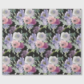 Roze Paarse Rozen Zwarte Achtergrond Cadeaupapier (Vlak)