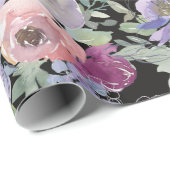 Roze Paarse Rozen Zwarte Achtergrond Cadeaupapier (Rol Hoek)