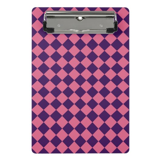 Roze Paarse Ruitjes Diamant Patroon Mini Klembord (Voorkant)
