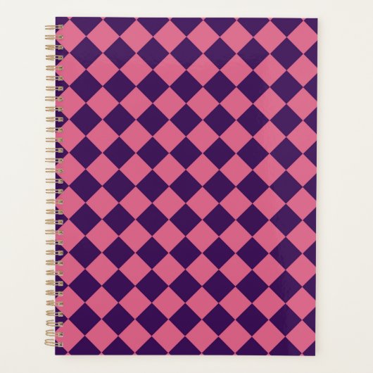 Roze Paarse Ruitjes Diamant Patroon Planner (Voorkant)