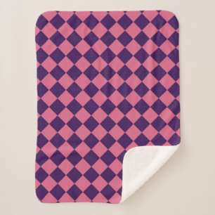 Roze Paarse Ruitjes Diamant Patroon Sherpa Deken