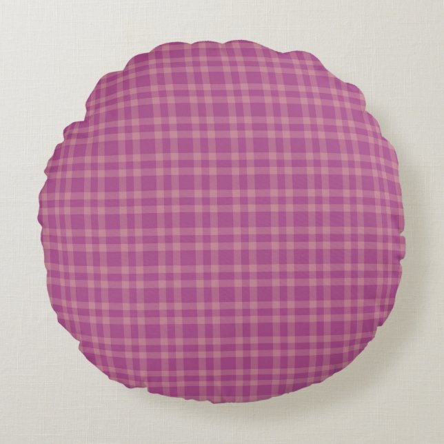 Roze Paarse Ruitpatroon Rond Kussen (Voorkant)
