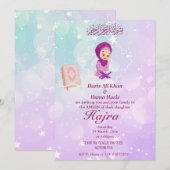 Roze & Paarse schattig moslim Kind Ameen Uitnodigi Kaart (Voorkant / Achterkant)