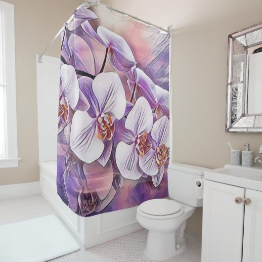 Roze paarse schattige orchidee bloem waterverf douchegordijn (In situ)