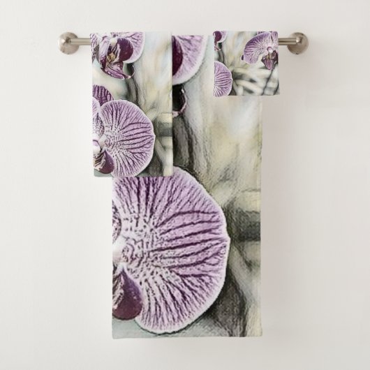Roze paarse schattige orchidee bloemen tekening bad handdoek (Insitu)