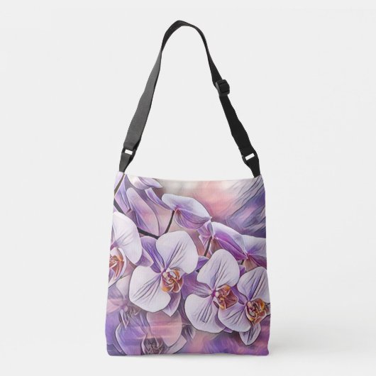 Roze paarse schattige orchidee bloemen tekening crossbody tas (Achterkant)