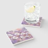 Roze paarse schattige orchidee bloemen tekening stenen onderzetter (Zijkant)