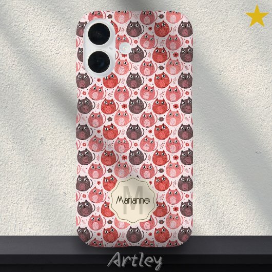 Roze Paarse Schattigee Vetkatten Naam Monogram Case-Mate iPhone Case